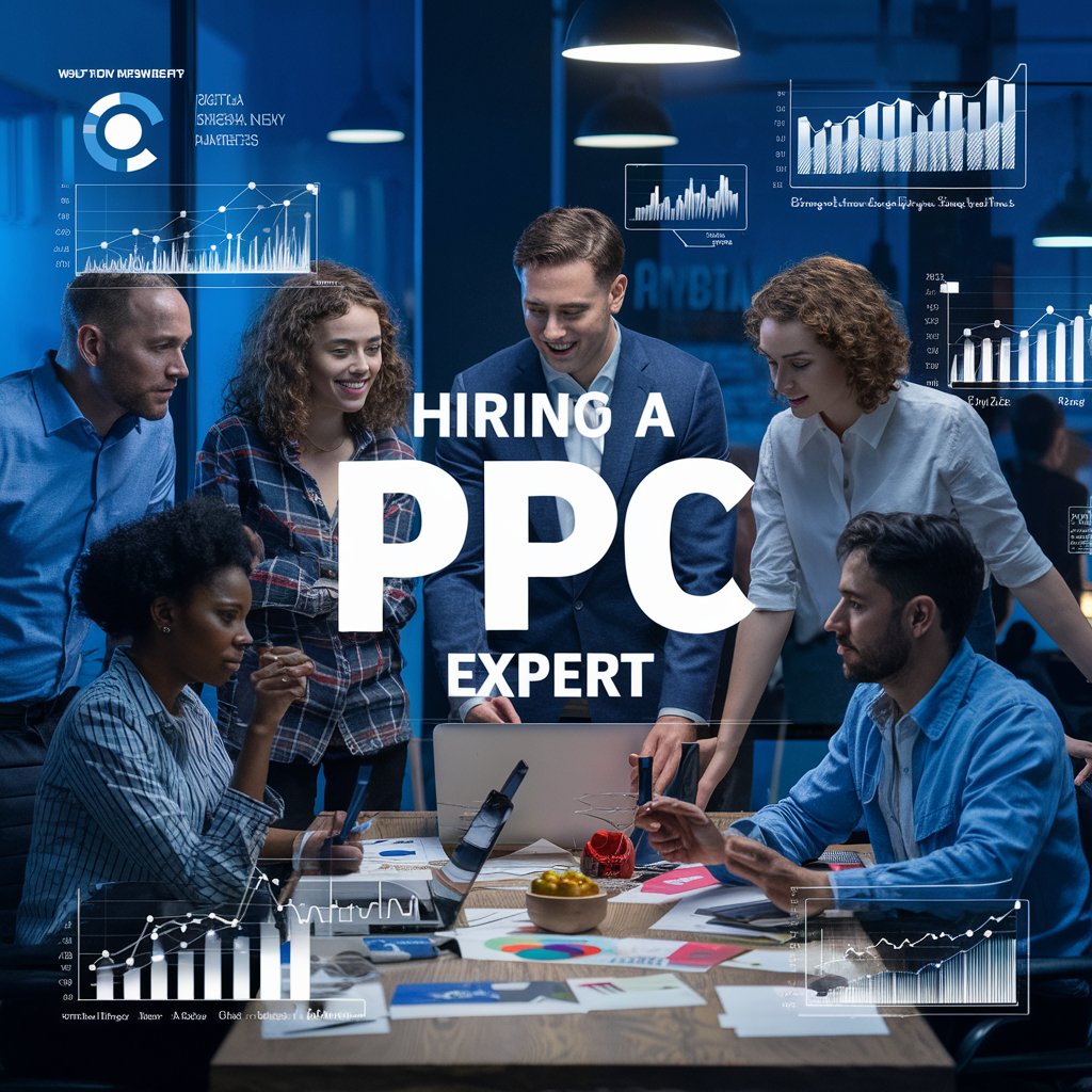 European business team consulting with a PPC expert on advertising strategy.