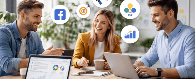 team working in a digital marketing agency in Cyprus analyzing online marketing strategy